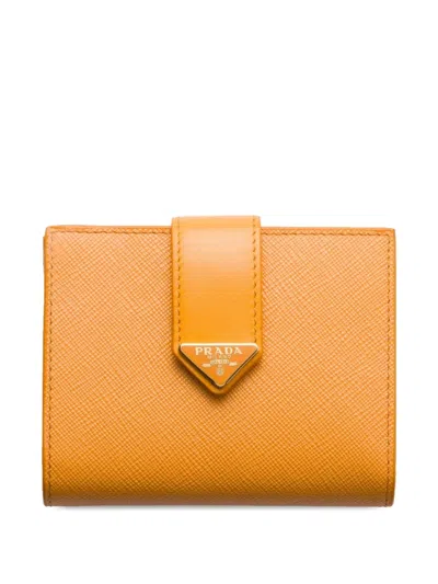 Prada Small Saffiano Leather Wallet In Amber
