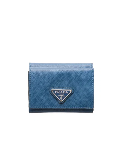 Prada Small Saffiano Leather Wallet In Pilot Blue