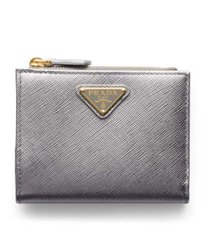Prada Small Saffiano Leather Wallet In Gray