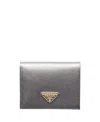 Prada Small Saffiano Leather Wallet In Silver