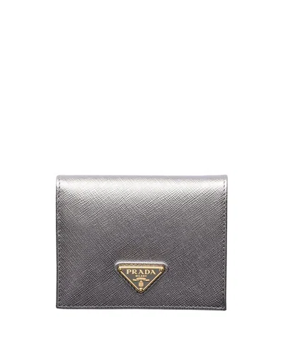 Prada Small Saffiano Leather Wallet In Silver