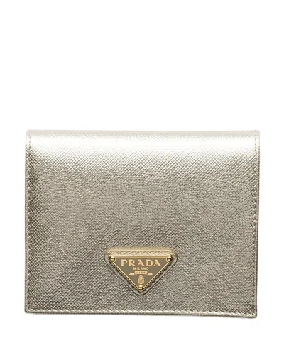 Prada Small Saffiano Leather Wallet In Silver