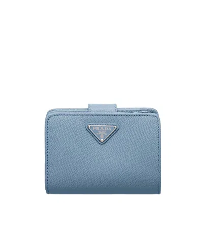 Prada Small Saffiano Leather Wallet In Blue