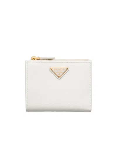 Prada Small Saffiano Leather Wallet In White