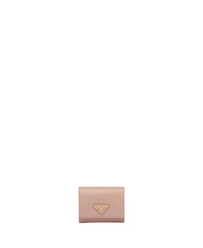 Prada Small Saffiano Leather Wallet In Powder Pink
