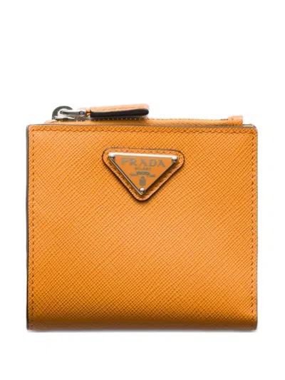 Prada Small Saffiano Leather Wallet In Yellow
