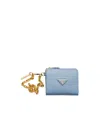 Prada Small Saffiano Leather Chain Wallet In Blue