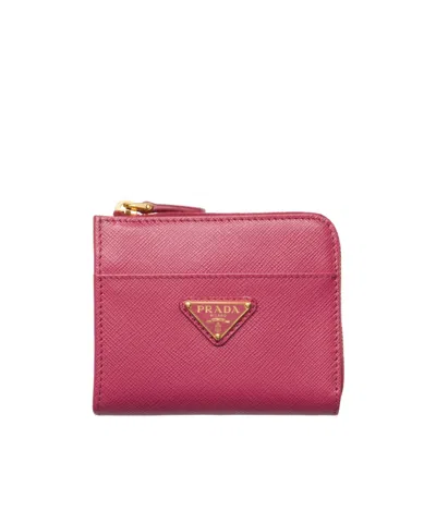Prada Small Saffiano Leather Zipper Wallet In Pink