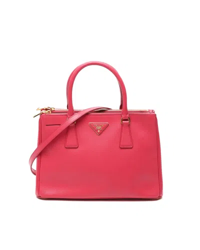 Pre-owned Prada Small Saffiano Lux Double-zip Galleria Tote Bag In Pink