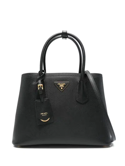 Prada Logo Detailed Top Handle Tote Bag In Black