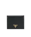Prada Womens Black Logo-plaque Small Leather Wallet In Black