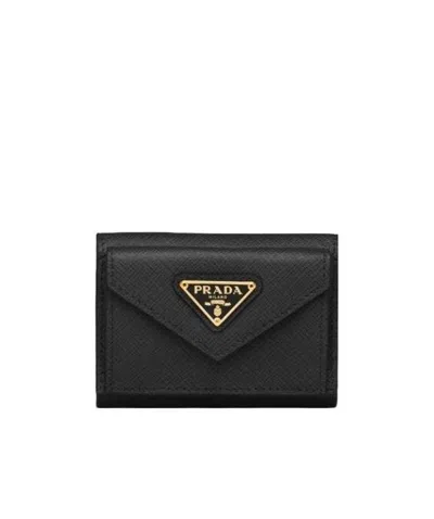 Prada Black Saffiano Leather Small Wallet Women In Nero
