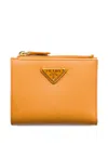 Prada Small Leather Wallet In Orange