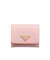 Prada Triangle Bifold Metallic Leather Wallet In Peach