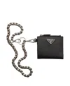 Prada Leather Wallet With Keyring Attachment And Metal Chain