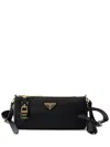 Prada Small Re-nylon And Leather Shoulder Bag With Padlock In Black