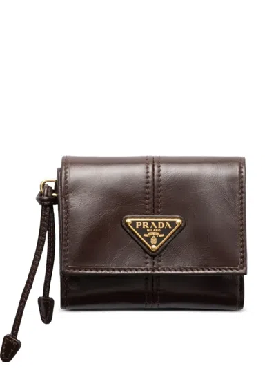 Prada Small Snap-closure Leather Wallet In Brown
