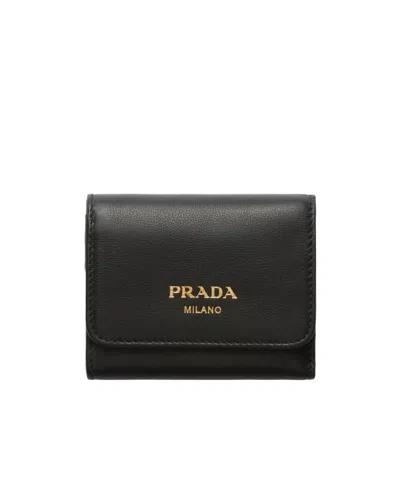 Prada Small Leather Trifold Wallet In Black