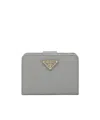 Prada Small Light Grey Saffiano Wallet In Gray