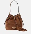 Prada Triangle Logo Suede Bucket Bag In Brown