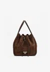 Prada Small Suede Bucket Bag In Brown