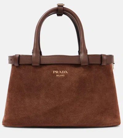 PRADA BUCKLE SMALL SUEDE TOTE BAG