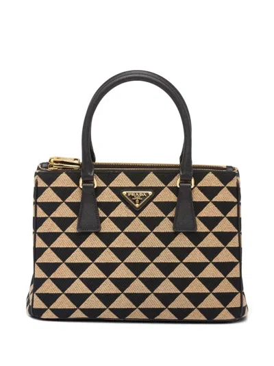 Prada Small Symbole Embroidered Fabric Bag In Black