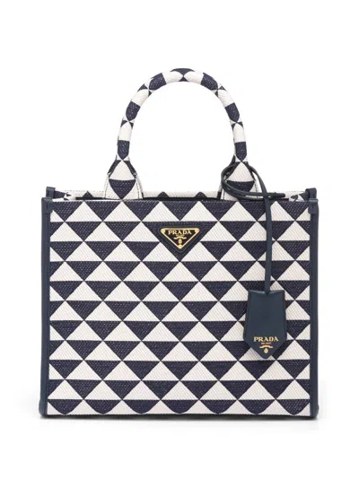 Prada Small Symbole Embroidered Tote Bag In Blau