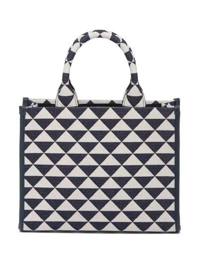 Prada Small Symbole Jacquard Tote Bag In 蓝色