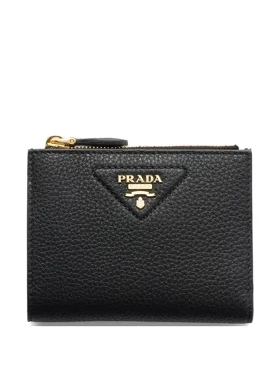 Prada Small Textured Leather Wallet In Black