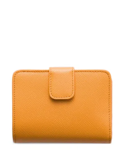 Prada Small Textured Wallet In Orange