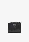 Prada Small Triangle Logo Leather Wallet In Black