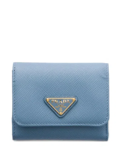 Prada Small Triangle-logo Leather Wallet In Blue