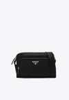 Prada Small Triangle Logo Messenger Bag In Black