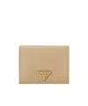 Prada Small Triangle-logo Plaque Leather Wallet In Nude