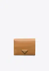 Prada Small Triangle Logo Saffiano Leather Wallet In Caramel