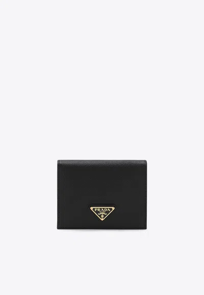Prada Small Triangle Logo Wallet In Saffiano Leather In Black