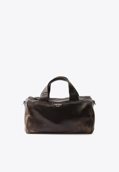 Prada Small Vintage Leather Duffle Bag In Brown