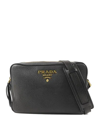 Pre-owned Prada Small Vitello Phenix Leather Shoulder Bag In Black