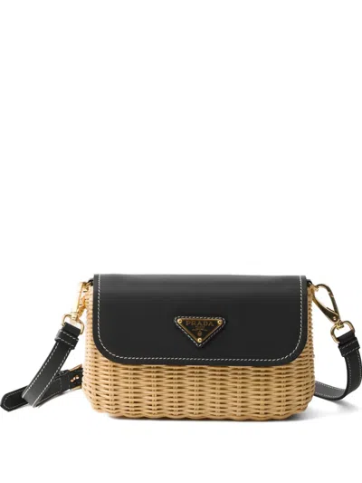 Prada Small Wicker And Leather Shoulder Bag In Blue