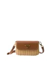 Prada Small Wicker And Leather Shoulder Bag In Brown