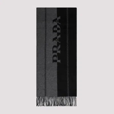 Prada Small Wool Scarf With Jacquard Logo In Black