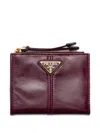 Prada Small Zip-pocket Leather Card Holder In Burgundy