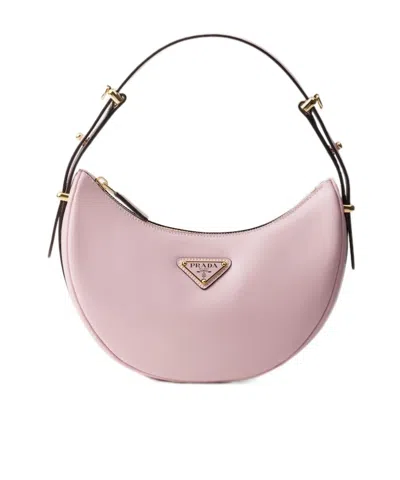 Prada Small Zip Shoulder Bag In Alabaster