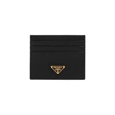 Prada Textured Black Wallet With Triangular Logo Emblem