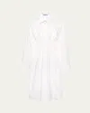 Prada Smocked Canvas Fit-and-flare Midi Shirt Dress In F0009 Bianco