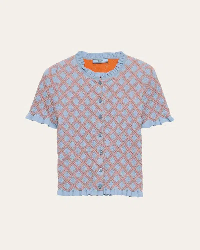 Prada Smocked Knit Diamond-embroidered Top In Light Blue