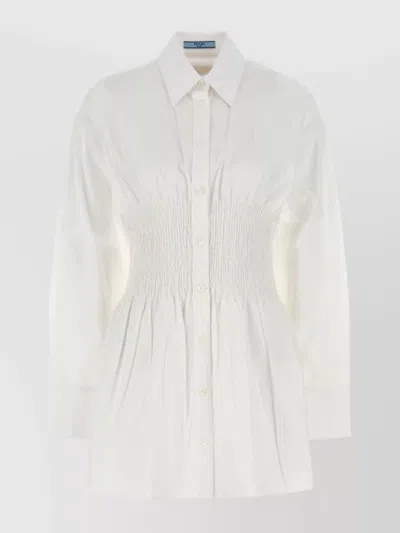 Prada Smocked Waist Long Sleeves Shirt In Pattern