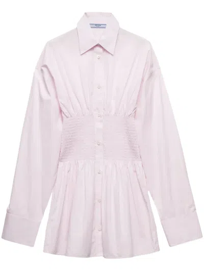 PRADA SMOCKED-WAIST POPLIN SHIRT