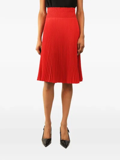 Pre-owned Prada Smocked-pleated Midi Skirt In Red